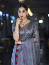 Banarasee Handwoven Tissue Saree With Handwoven Pearl Motifs-Grey