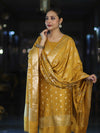 Banarasee Zari Embroidered Chanderi Silk Salwar Kameez With Dupatta Set-Mustard Yellow
