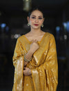 Banarasee Zari Embroidered Chanderi Silk Salwar Kameez With Dupatta Set-Mustard Yellow
