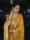 Banarasee Zari Embroidered Chanderi Silk Salwar Kameez With Dupatta Set-Mustard Yellow