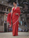 Banarasee Handwoven Shimmer Silk Saree With Lace-Red