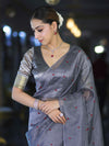 Banarasee Handwoven Tissue Saree With Handwoven Pearl Motifs-Grey