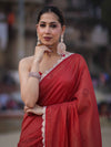 Banarasee Handwoven Shimmer Silk Saree With Lace-Red