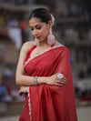 Banarasee Handwoven Shimmer Silk Saree With Lace-Red