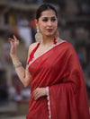 Banarasee Handwoven Shimmer Silk Saree With Lace-Red