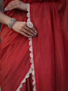 Banarasee Handwoven Shimmer Silk Saree With Lace-Red