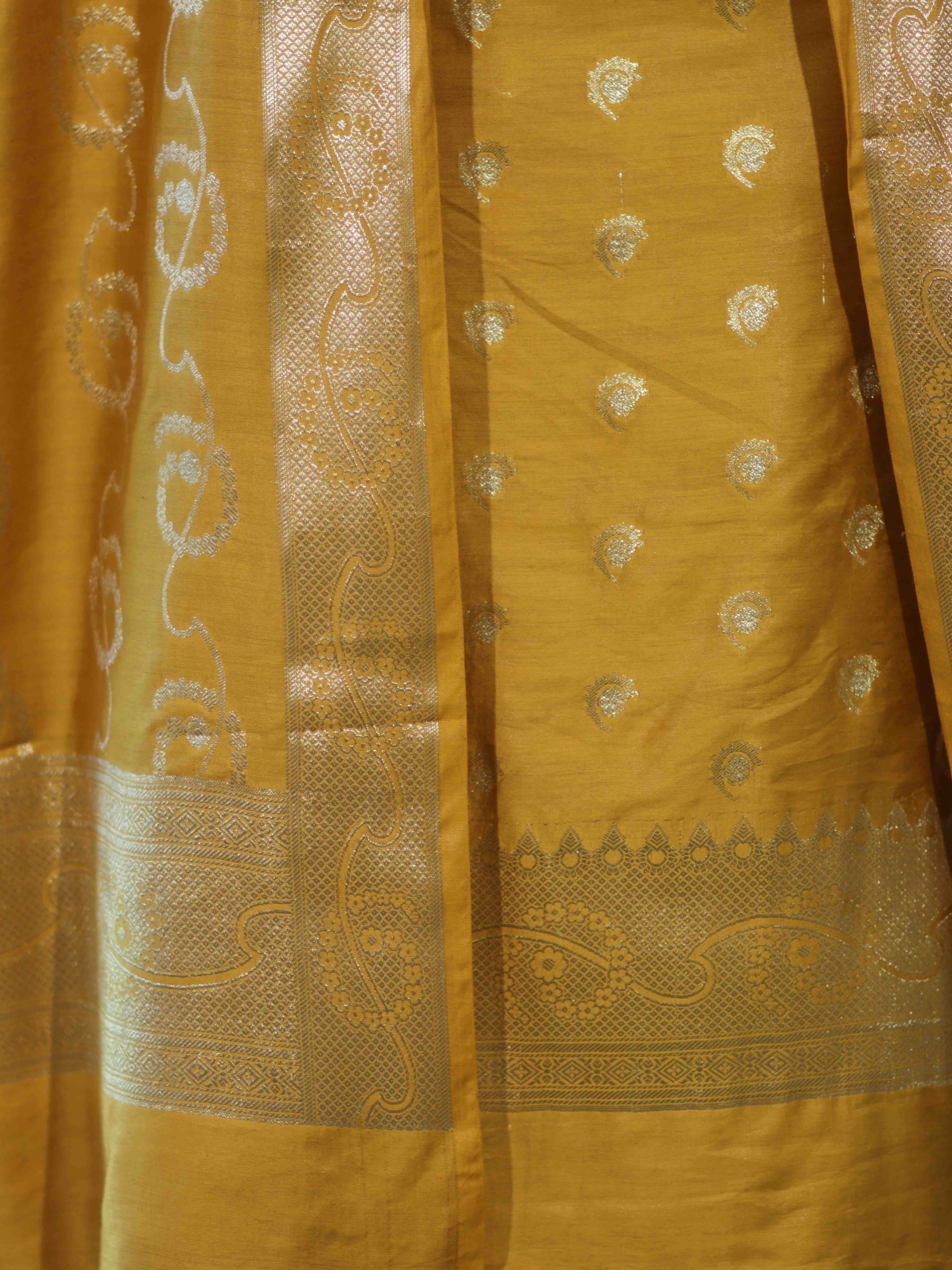 Banarasee Zari Embroidered Chanderi Silk Salwar Kameez With Dupatta Set-Mustard Yellow