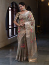 Banarasee Handwoven Tissue Saree With Thread Embroidered Buta & Zari Border-Gold
