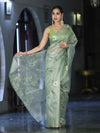 Banarasee Tissue Saree With Resham Embroidery Applique Work Pallu & Scallop Border-Light Green