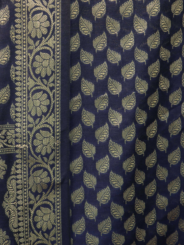 Banarasee Cotton Silk Zari Woven Salwar Kameez Dupatta Set-Navy Blue