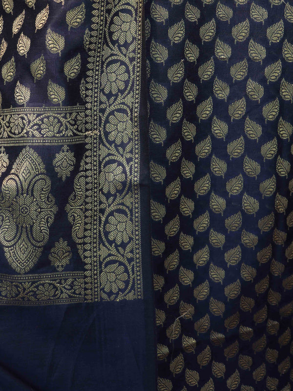 Banarasee Cotton Silk Zari Woven Salwar Kameez Dupatta Set-Navy Blue