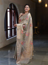 Banarasee Handwoven Tissue Saree With Thread Embroidered Buta & Zari Border-Gold