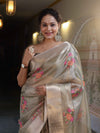 Banarasee Handwoven Tissue Saree With Thread Embroidered Buta & Zari Border-Gold