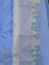 Banarasee Handloom Semi Silk Plain Saree With Ganga Ghat Zari Border-Light Blue