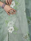 Banarasee Tissue Saree With Resham Embroidery Applique Work Pallu & Scallop Border-Light Green