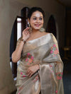 Banarasee Handwoven Tissue Saree With Thread Embroidered Buta & Zari Border-Gold