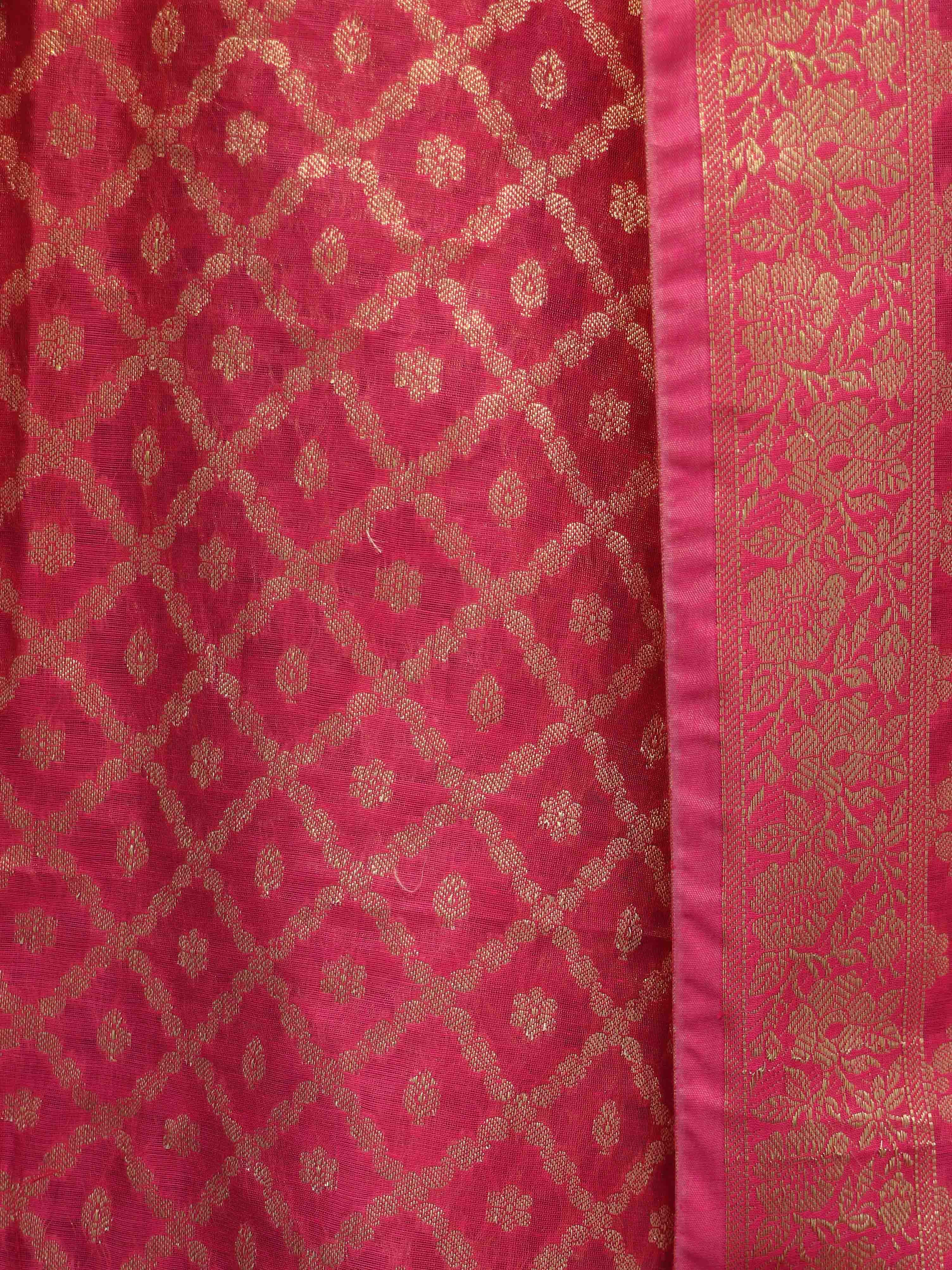 Banarasee Cotton Silk Zari Woven Salwar Kameez Dupatta Set-Fuscia Pink