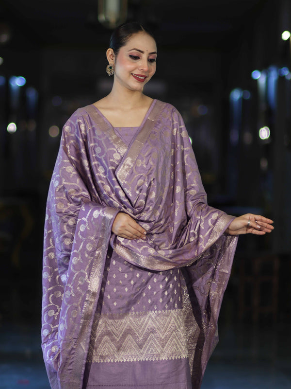 Banarasee Zari Embroidered Chanderi Silk Salwar Kameez With Dupatta Set-Lavender