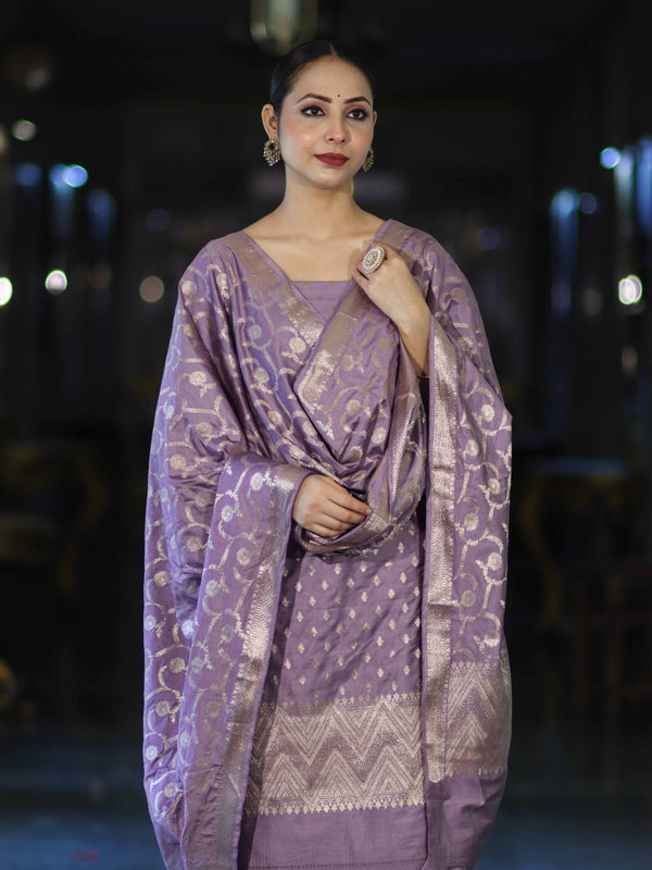 Banarasee Zari Embroidered Chanderi Silk Salwar Kameez With Dupatta Set-Lavender