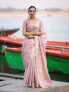 Banarasee Handloom Plain Soft Tissue Shine Saree With Resham Zari Border & Lace-Light Pink