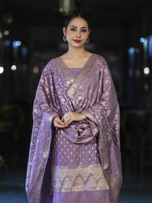 Banarasee Zari Embroidered Chanderi Silk Salwar Kameez With Dupatta Set-Lavender