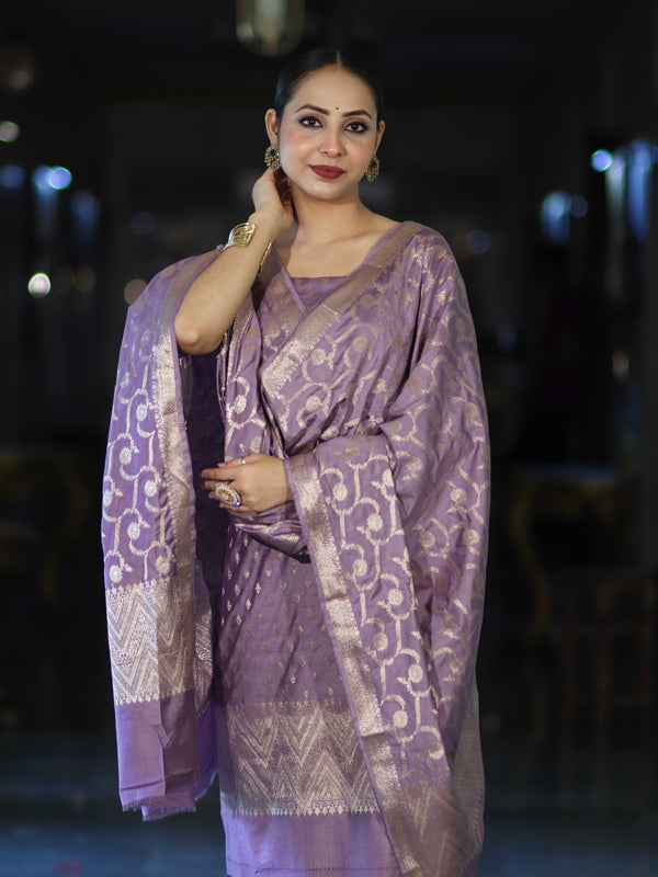 Banarasee Zari Embroidered Chanderi Silk Salwar Kameez With Dupatta Set-Lavender