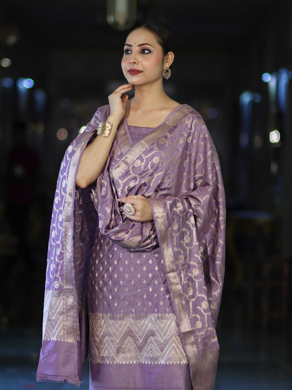 Banarasee Zari Embroidered Chanderi Silk Salwar Kameez With Dupatta Set-Lavender