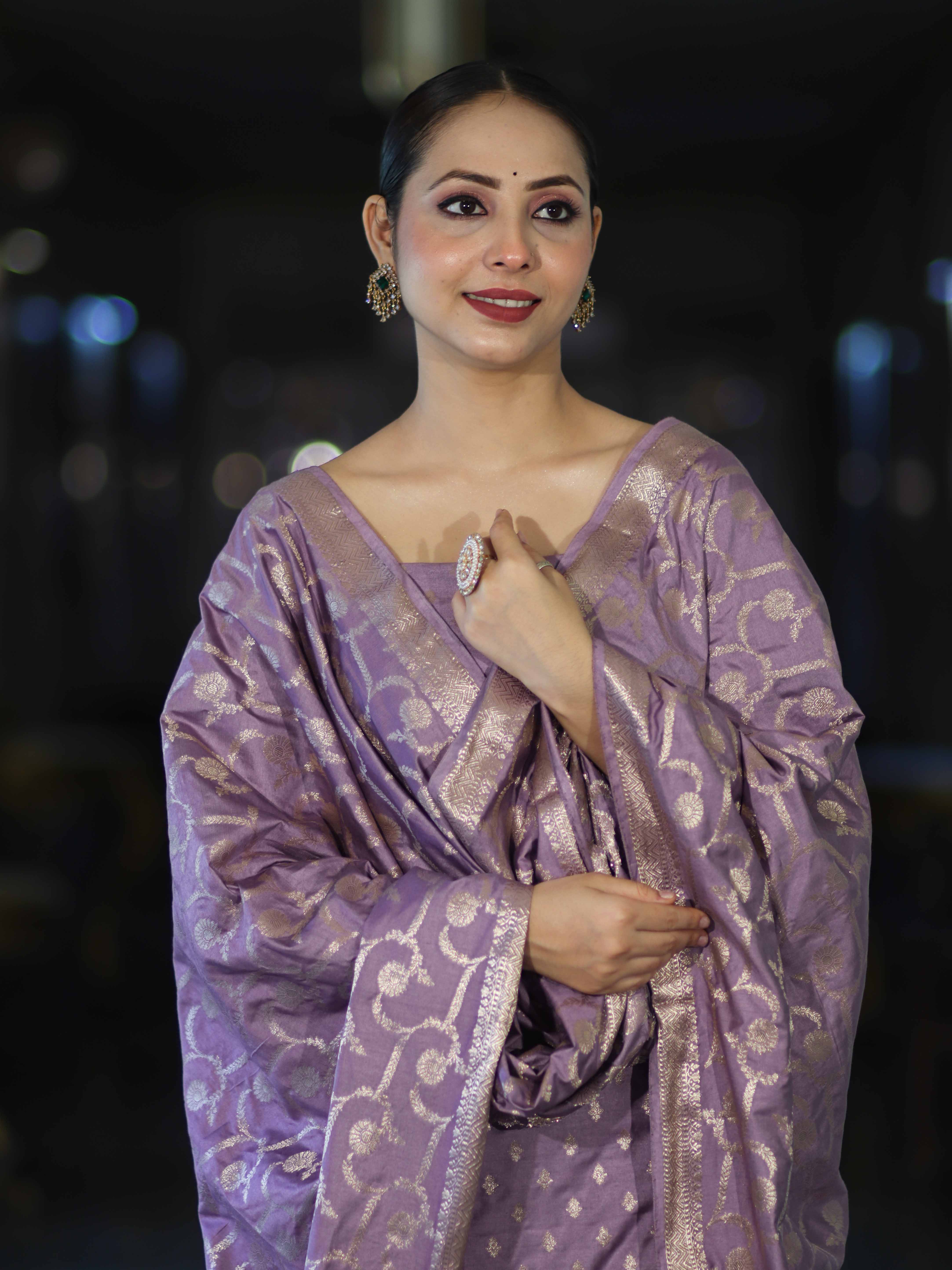 Banarasee Zari Embroidered Chanderi Silk Salwar Kameez With Dupatta Set-Lavender
