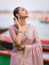Banarasee Handloom Plain Soft Tissue Shine Saree With Resham Zari Border & Lace-Light Pink
