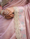 Banarasee Handloom Plain Soft Tissue Shine Saree With Resham Zari Border & Lace-Light Pink