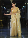 Banarasee Tissue Saree With Resham Embroidery Applique Work Pallu & Scallop Border-Yellow (Gold Tone)