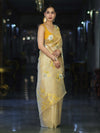 Banarasee Tissue Saree With Resham Embroidery Applique Work Pallu & Scallop Border-Yellow (Gold Tone)