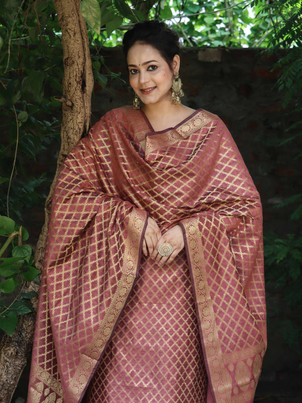 Banarasee Cotton Silk Zari Woven Salwar Kameez Dupatta Set-Burgundy