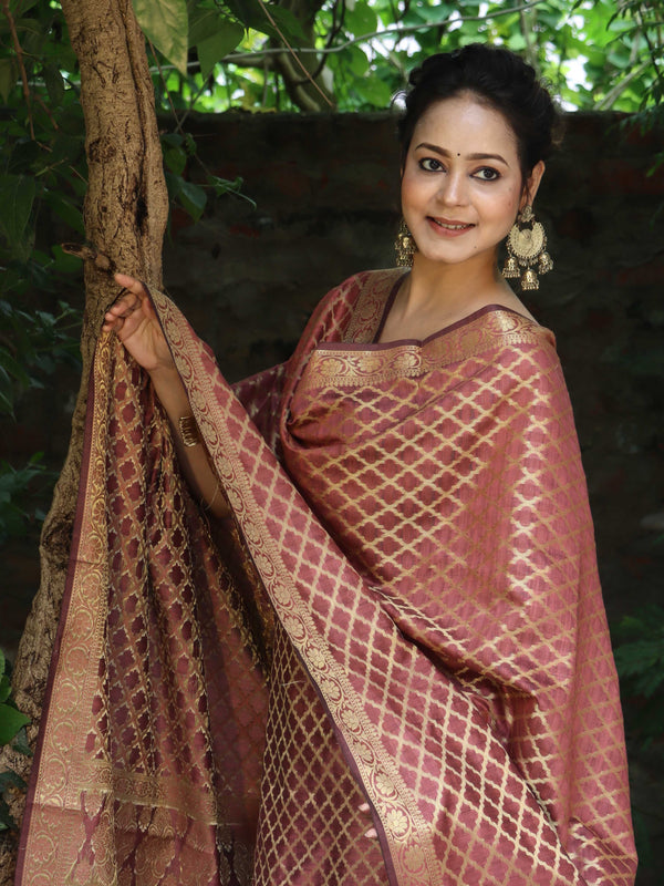 Banarasee Cotton Silk Zari Woven Salwar Kameez Dupatta Set-Burgundy