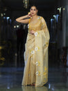 Banarasee Tissue Saree With Resham Embroidery Applique Work Pallu & Scallop Border-Yellow (Gold Tone)