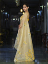 Banarasee Tissue Saree With Resham Embroidery Applique Work Pallu & Scallop Border-Yellow (Gold Tone)