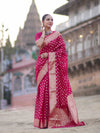 Banarasee Handwoven Georgette Saree With Zari Buta Design & Border-Pink