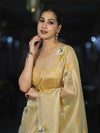 Banarasee Tissue Saree With Resham Embroidery Applique Work Pallu & Scallop Border-Yellow (Gold Tone)