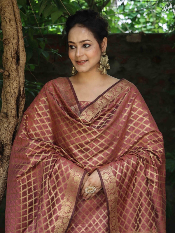 Banarasee Cotton Silk Zari Woven Salwar Kameez Dupatta Set-Burgundy