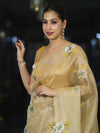Banarasee Tissue Saree With Resham Embroidery Applique Work Pallu & Scallop Border-Yellow (Gold Tone)