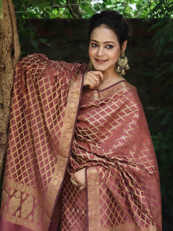 Banarasee Cotton Silk Zari Woven Salwar Kameez Dupatta Set-Burgundy
