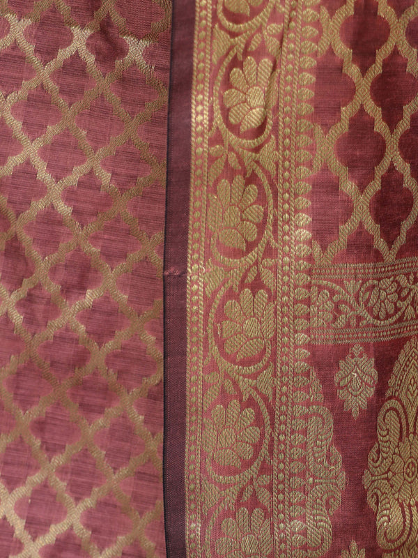 Banarasee Cotton Silk Zari Woven Salwar Kameez Dupatta Set-Burgundy