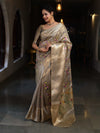 Banarasee Handwoven Tissue Saree With Thread Embroidery Digital Prints & Zari Border-Gold