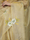 Banarasee Tissue Saree With Resham Embroidery Applique Work Pallu & Scallop Border-Yellow (Gold Tone)