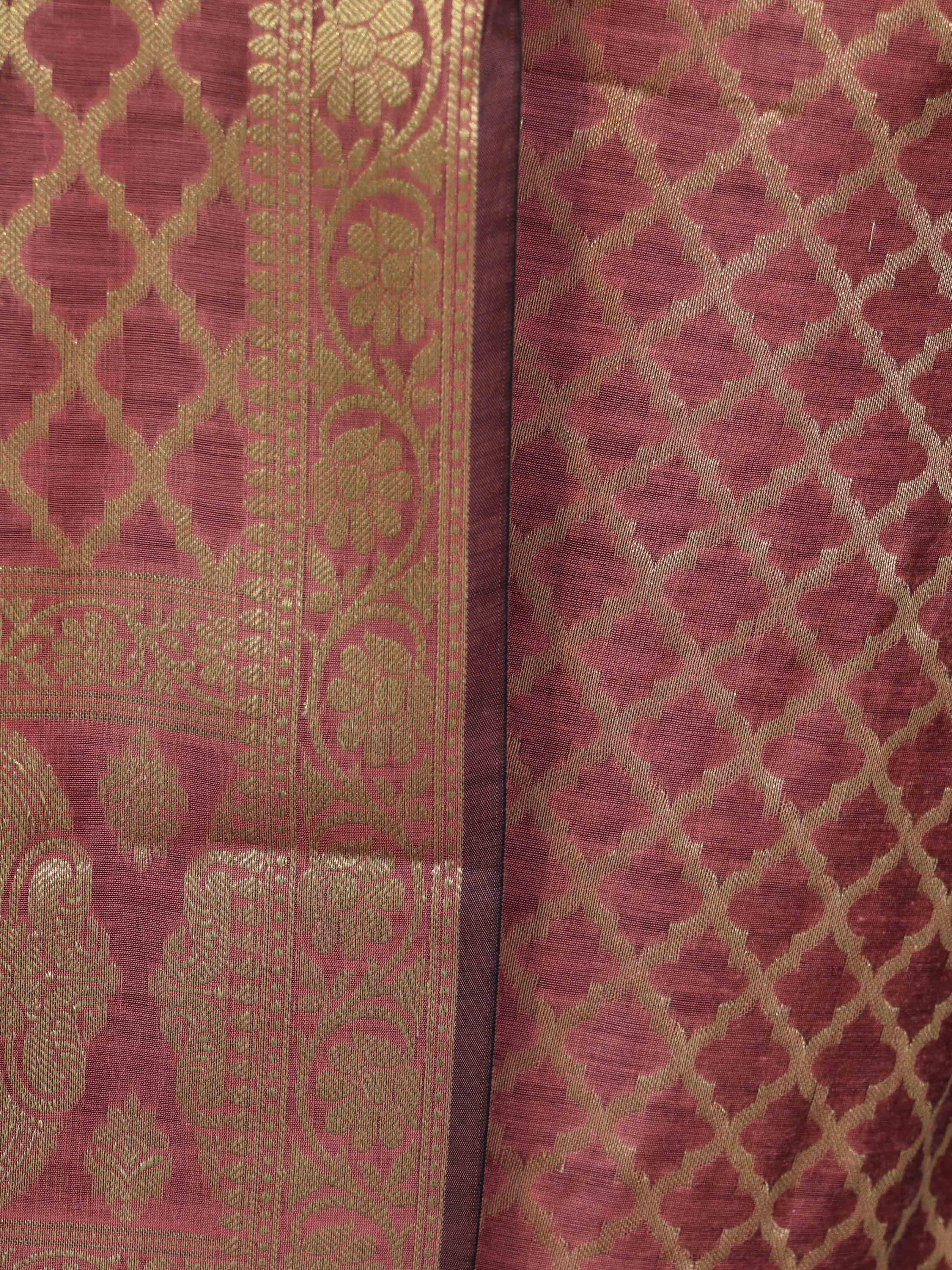 Banarasee Cotton Silk Zari Woven Salwar Kameez Dupatta Set-Burgundy