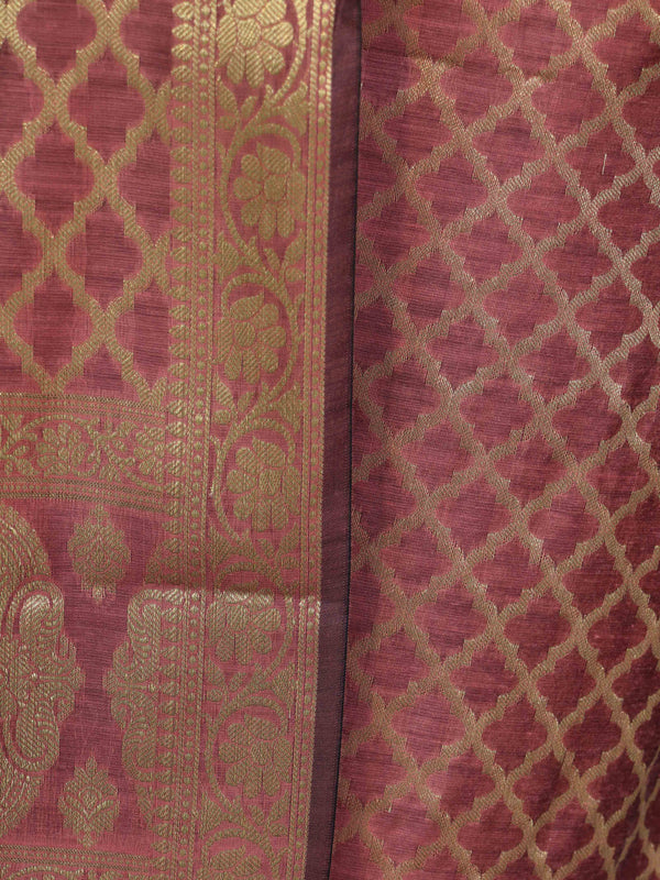 Banarasee Cotton Silk Zari Woven Salwar Kameez Dupatta Set-Burgundy