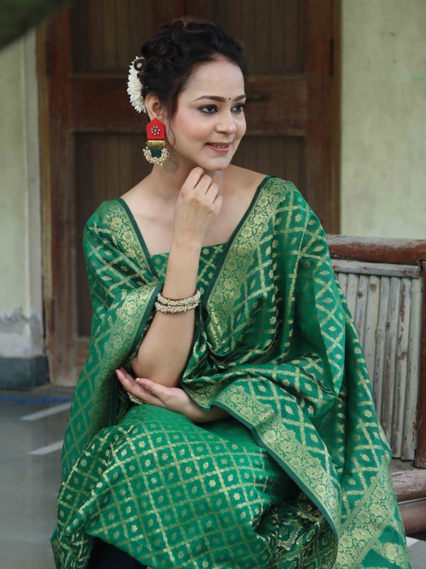 Banarasee Cotton Silk Zari Woven Salwar Kameez Dupatta Set-Green