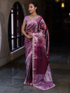 Banarasee Handwoven Tissue Saree With Zari Woven Design Contrast Border & Lace-Magenta and Light Pink