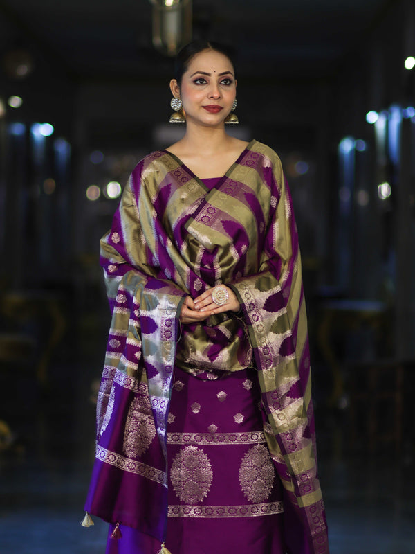 Banarasee Semi Katan Zari Work Salwar Kameez Fabric With Dupatta Set-Violet