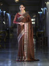 Banarasee Jamewar Tanchoi Soft Silk Saree with Contrast Border-Brown